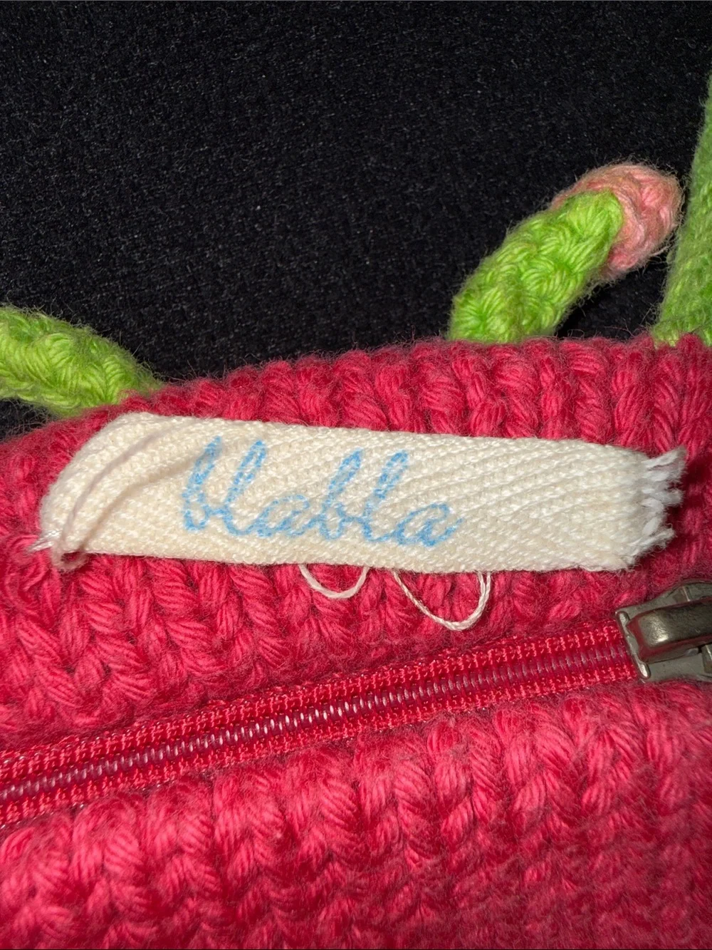 Pink Ladybug Knit Kids Backpack with Lime Green Straps